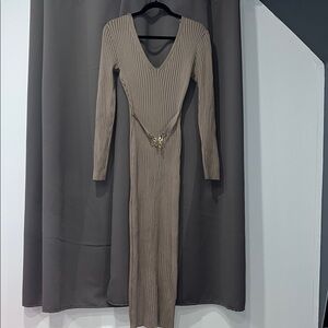 Elegant Taupe Long Sleeve Dress